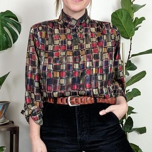 Yves St. Clair | Petites | Vintage | Sheer Multi-Colored Abstract Blouse